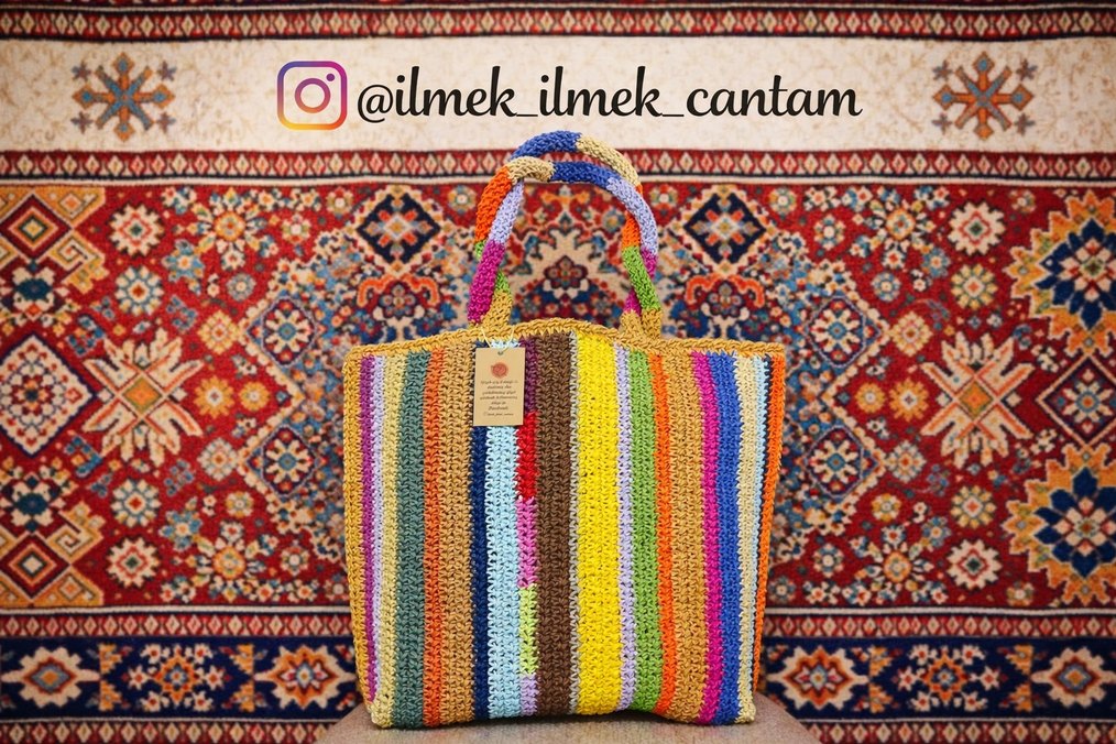 Renkli Örgü Bohem Kadın Çanta - Görsel 2