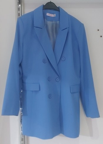 Diğer Mavi Düğmeli Kadın Blazer Ceket