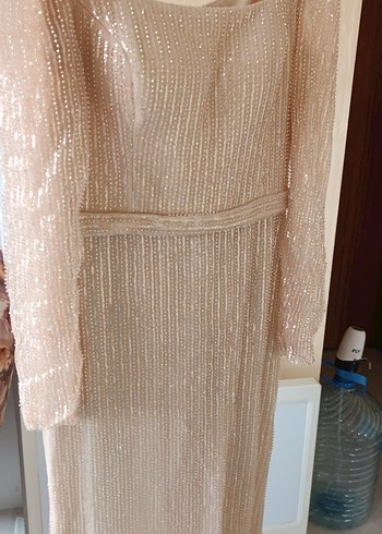 Bej Drapeli Uzun Abiye Elbise - Görsel 5