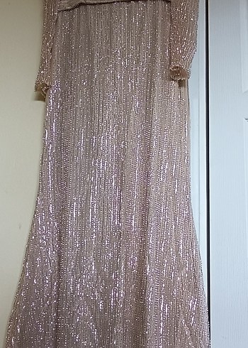 Bej Drapeli Uzun Abiye Elbise - Görsel 6