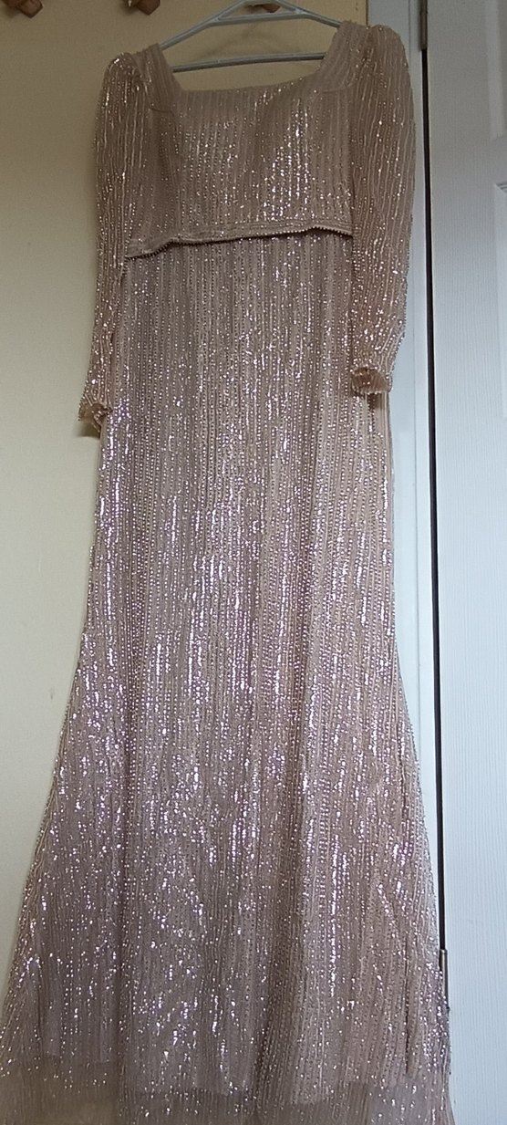 Bej Drapeli Uzun Abiye Elbise - Görsel 2