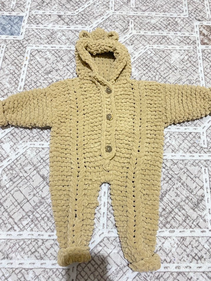 Kapüşonlu Örgü Bebek Tulum - Görsel 2