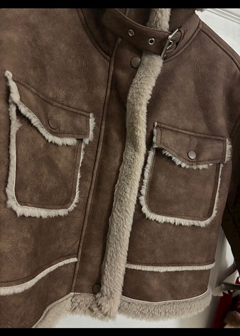 Kürklü Süet Kısa Kadın Ceket - Görsel 3