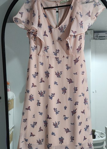 Pembe Midi Bohem Renkli Desenli Elbise