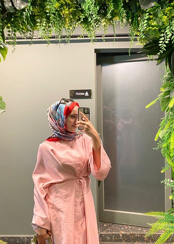 Pembe Bağcıklı Uzun Salaş Kadın Elbise - Görsel 2