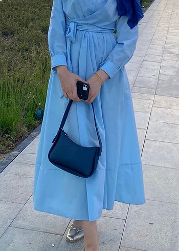 Mavi Uzun Kemerli Rahat Elbise - Görsel 2