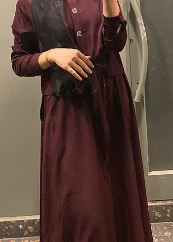 Bordo Uzun Kollu Elbise - Görsel 3