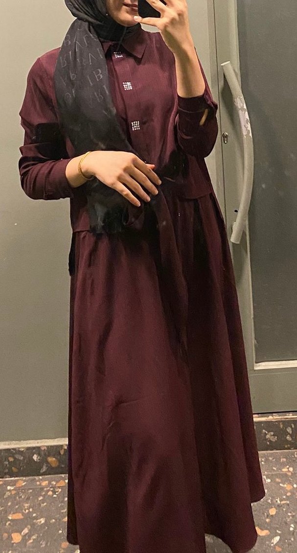 Bordo Uzun Kollu Elbise - Görsel 3