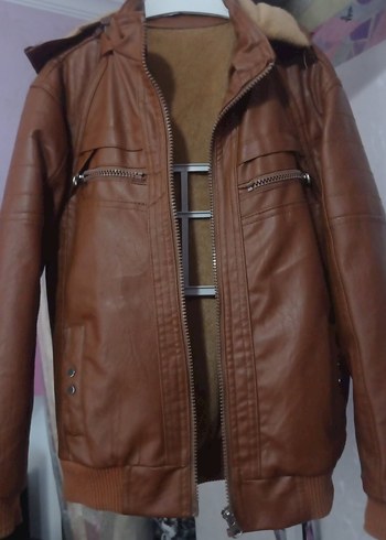 Kahverengi Parlak Deri Erkek çocuk Biker Ceket