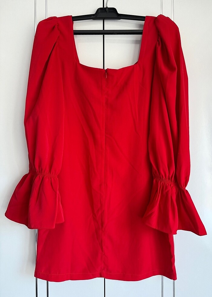 U Yaka Bilek Büzgü Detay Kalem Elbise - Görsel 3