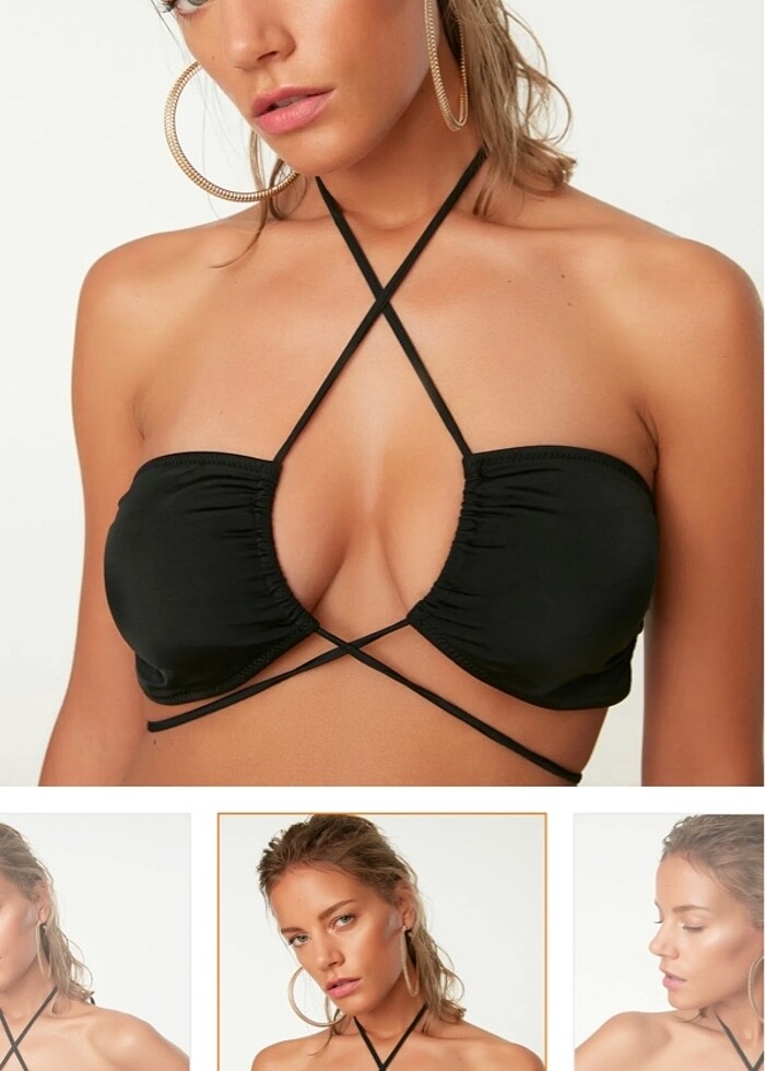 Siyah Straplez Bağlamalı Bikini Üstü - Görsel 2