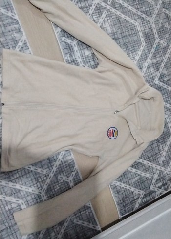 Bej Fermuarlı Uzun Kollu Erkek Sweatshirt