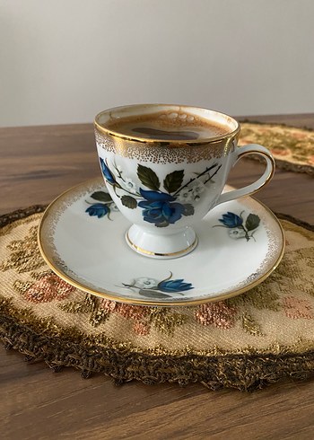 Mavi çiçek desenli yurt dışı üretim fincan duble kahve boy
