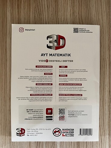 3D EYÜP B. AYT MATEMATİK VİDEO DERS DEFTERİ
