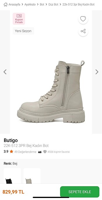 Butigo Butigo Bej Kadın Bot 37 Numara