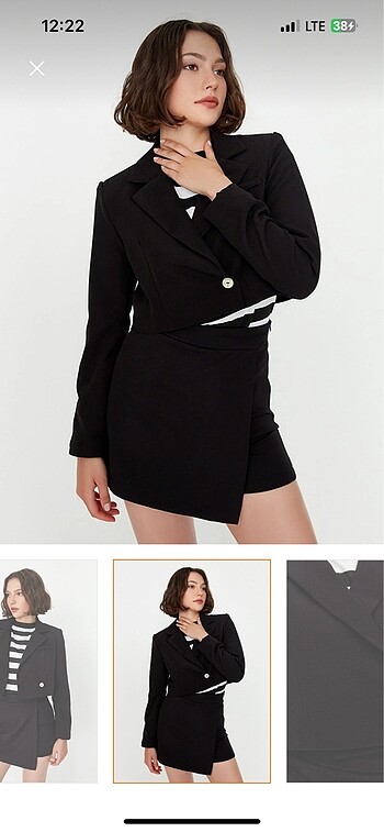Trendyol & Milla TRENDYOLMİLLA SİYAH CROP ASTARLI DOKUMA BLAZER CEKET
