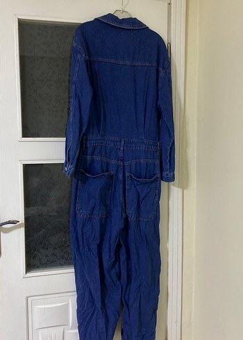 Düğmeli Lacivert Denim Kadın Tulum - Görsel 2