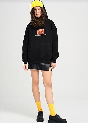 Baskılı Kapüşonlu Oversize Sweatshirt 