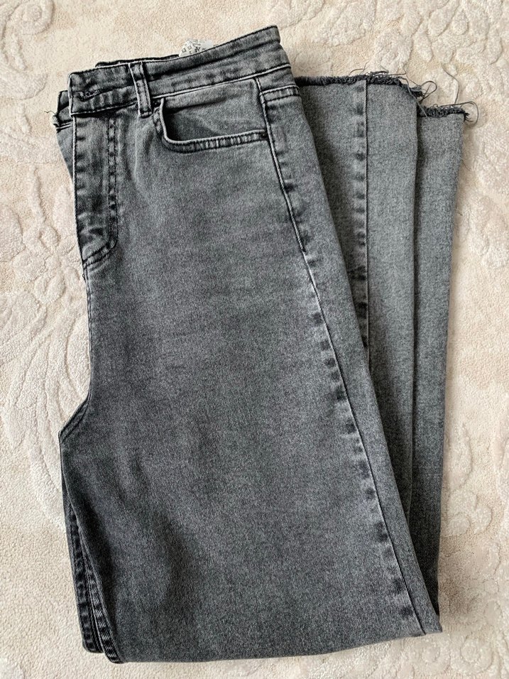 Gri Bol Kesim Kadın Denim Pantolon - Görsel 5