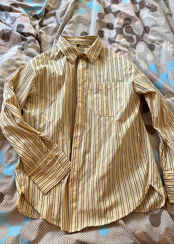 Sarı Çizgili Kısa Kollu Kadın Gömlek - Görsel 2