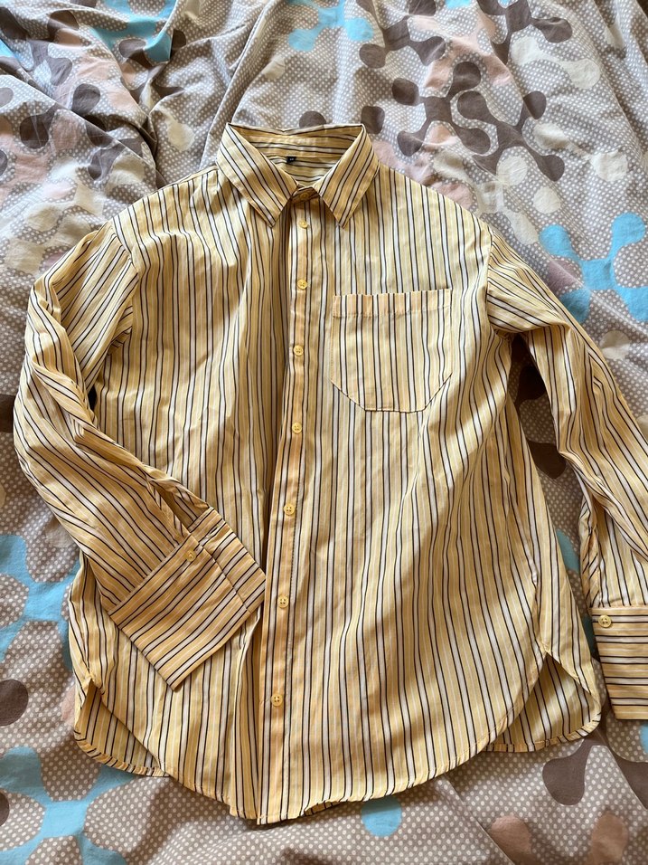 Sarı Çizgili Kısa Kollu Kadın Gömlek - Görsel 2