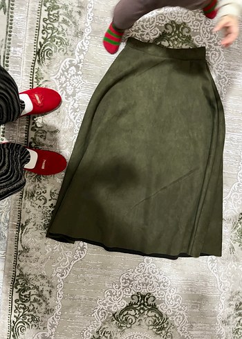 Kadın Süet Dantel Detaylı uzun  Haki Pantolon - Görsel 3