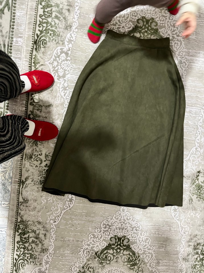 Kadın Süet Dantel Detaylı uzun  Haki Pantolon - Görsel 3