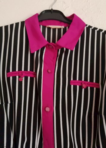 Pembe Detaylı Çizgili Tunik - Görsel 2