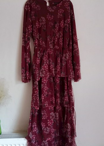 Bordo Uzun Kollu Bohem Uzun Elbise - Görsel 3