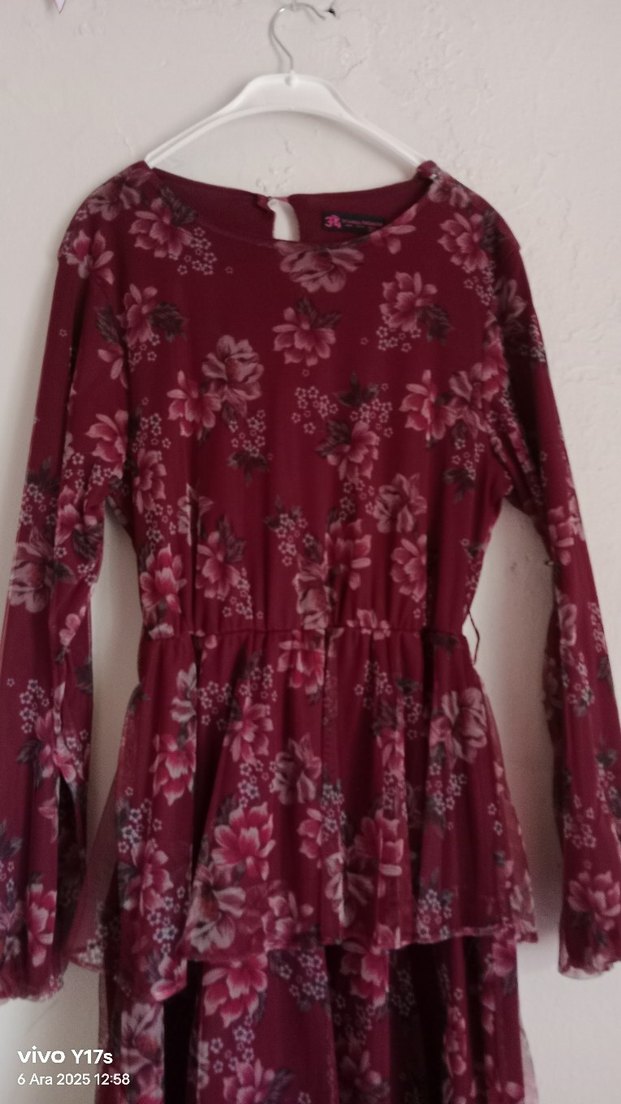 Bordo Uzun Kollu Bohem Uzun Elbise - Görsel 4