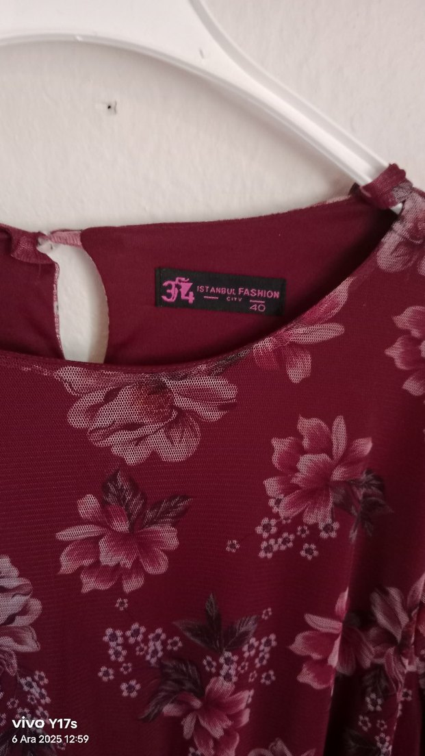 Bordo Uzun Kollu Bohem Uzun Elbise - Görsel 5