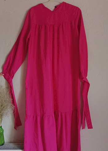 Pembe Uzun Fırfırlı Salaş Elbise - Görsel 4