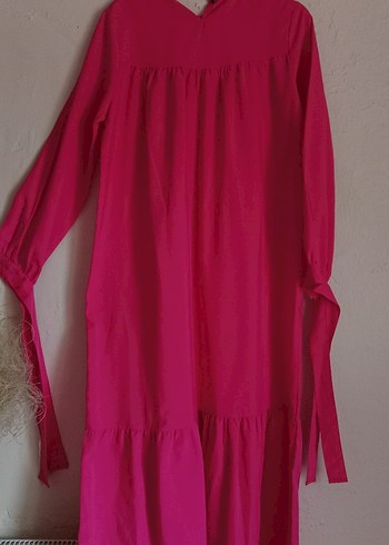 Pembe Uzun Fırfırlı Salaş Elbise - Görsel 3