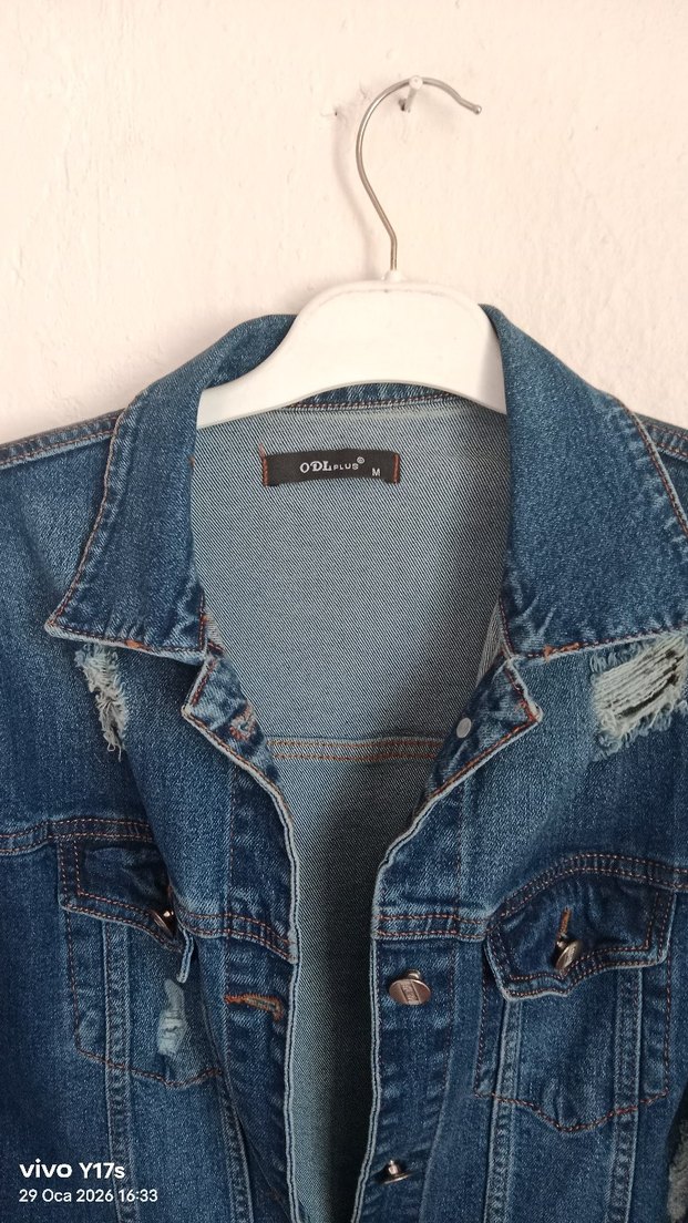 Düğmeli Mavi Kadın Denim Ceket - Görsel 4