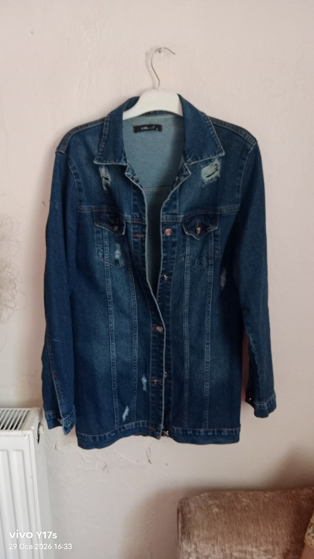 Düğmeli Mavi Kadın Denim Ceket - Görsel 3