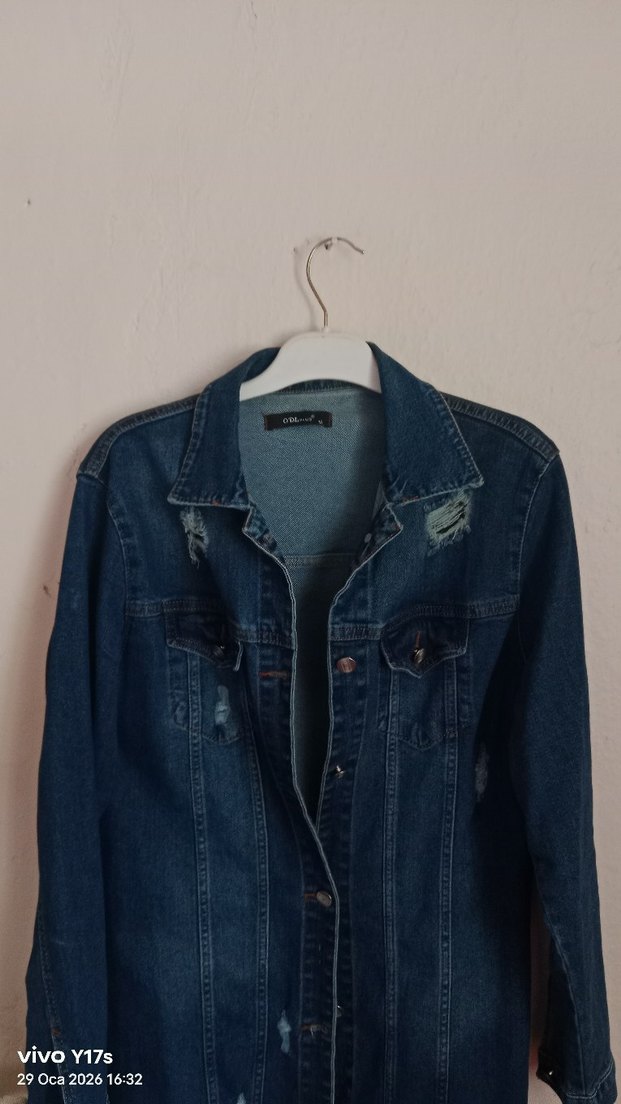 Düğmeli Mavi Kadın Denim Ceket - Görsel 5