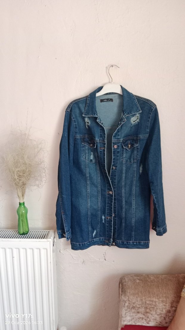 Düğmeli Mavi Kadın Denim Ceket - Görsel 2