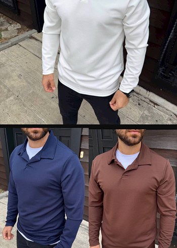 3 ADET 1.000 Erkek Regular Fit Polo Yaka Uzun Kollu Sweatshirt