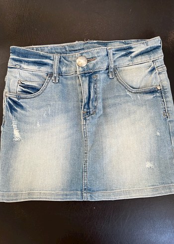 Düğmeli Mavi Jean Mini Etek