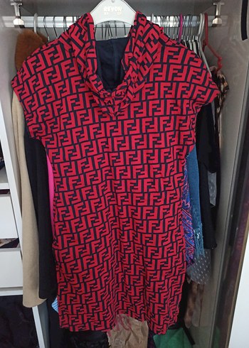 Fendi Kırmızı Desenli Fermuarlı Kadın Midi Tunik
