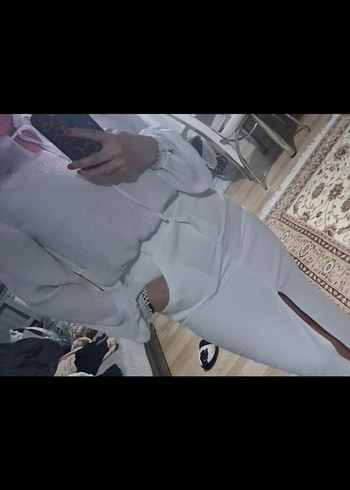 m Beden beyaz Renk Dantel Detaylı V Yakalı Kadın Bluz
