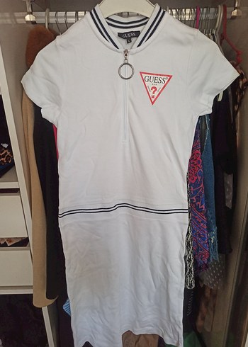 Guess Beyaz Fermuarlı Hamile Midi Elbise