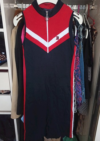Kırmızı Siyah Fermuarlı Spor Hamile Tulum
