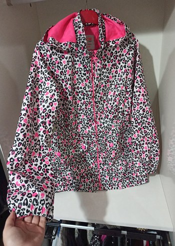 Pembe Kapüşonlu Desenli Yağmurluk - Görsel 2