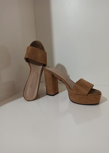 Bej Süet Platform Topuklu Kadın Terlik - Görsel 3