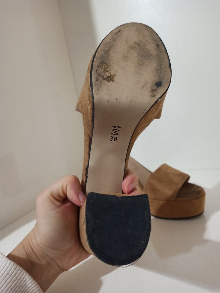 Bej Süet Platform Topuklu Kadın Terlik - Görsel 4