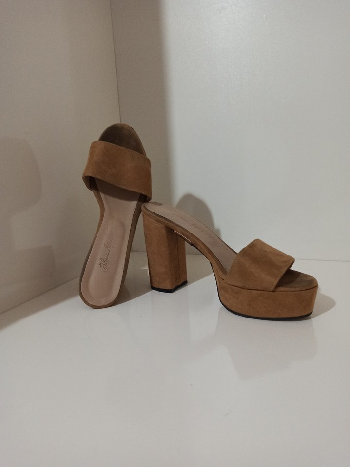 Bej Süet Platform Topuklu Kadın Terlik - Görsel 3