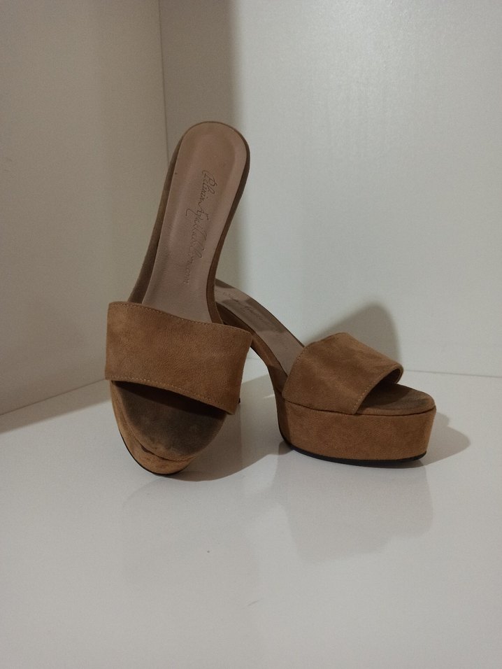 Bej Süet Platform Topuklu Kadın Terlik - Görsel 2