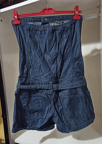 Düğmeli Straplez Mini Kot Tulum - Görsel 3