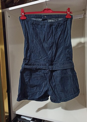 Düğmeli Straplez Mini Kot Tulum - Görsel 2